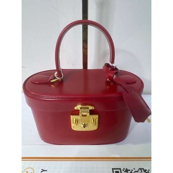 Gucci Red Autre Marque Leather Lady Lock Vintage Handbag Vanity Tote - Picture 7 of 11